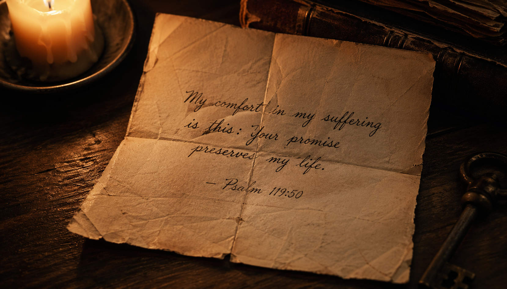 Psalm 119:50 — Your Promise Preserves -- Worn Letter HD Wallpaper